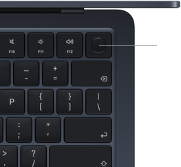 Клавіатура MacBook Air, угорі праворуч показано розташування кнопки Touch ID