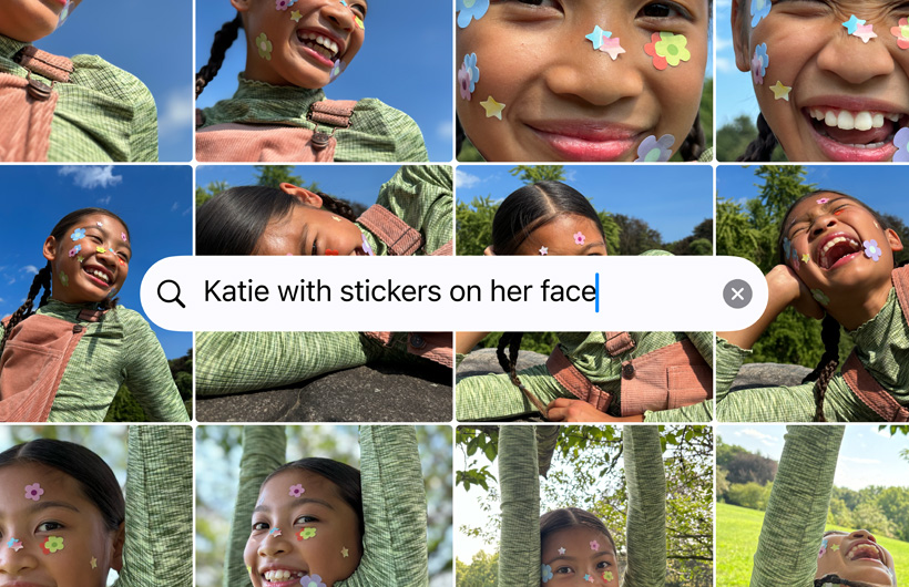 Grid foto berdasarkan prompt pencarian Katie dengan stiker di wajahnya