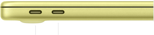 MacBook Neo 13 cali z czipem A18 Pro, zamknięty, widok na lewy bok, widać porty USB 3 (USB-C) i USB 2 (USB-C)